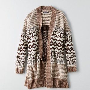 American Eagle AEO Patterned Open Cardigan Women's Sweater Brown